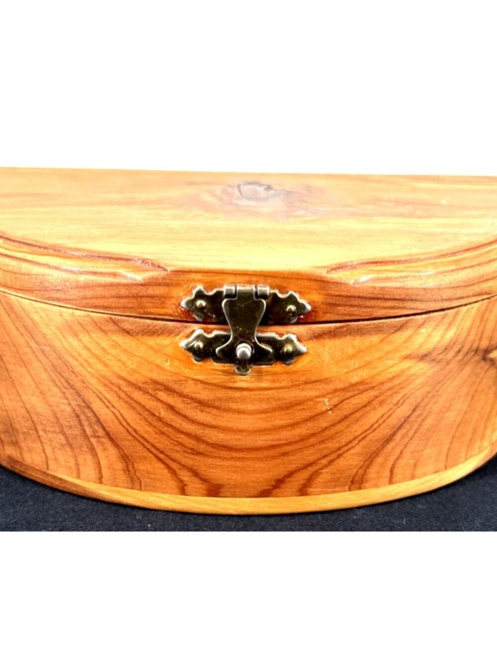 Wood Trinket Box Hinged Lid Half Moon Burl 6.25" Hand Crafted Vintage